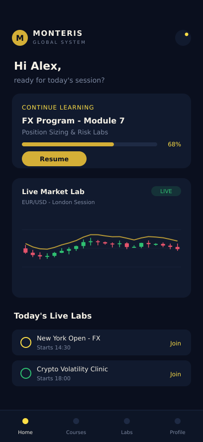 Mobile view of the student learning portal